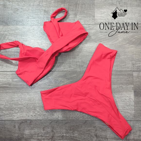 Aleumdr High Cut Knot Front Cheeky Bikini Swimsuit Size L - Picture 4 of 4